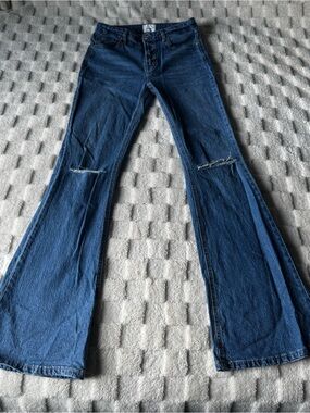 Unpublished Dark Blue Flared Jeans with Knee Slits